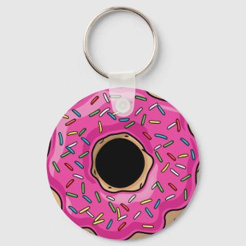 Juicy Delicious Pink Sprinkled Donut Keychain by HappyPlanetShop at Zazzle