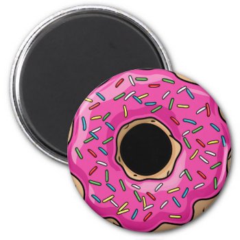 Juicy Delicious Pink Sprinkled Donut Magnet by HappyPlanetShop at Zazzle