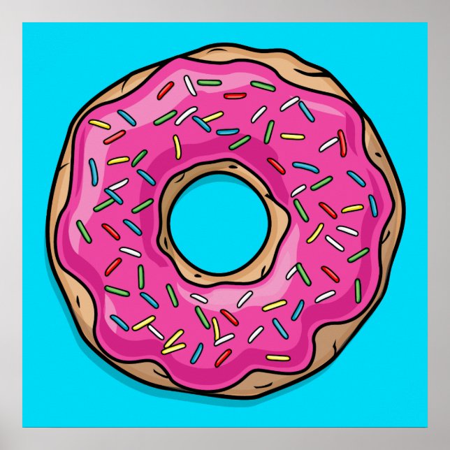 Juicy Delicious Pink Sprinkled Donut Poster (Front)