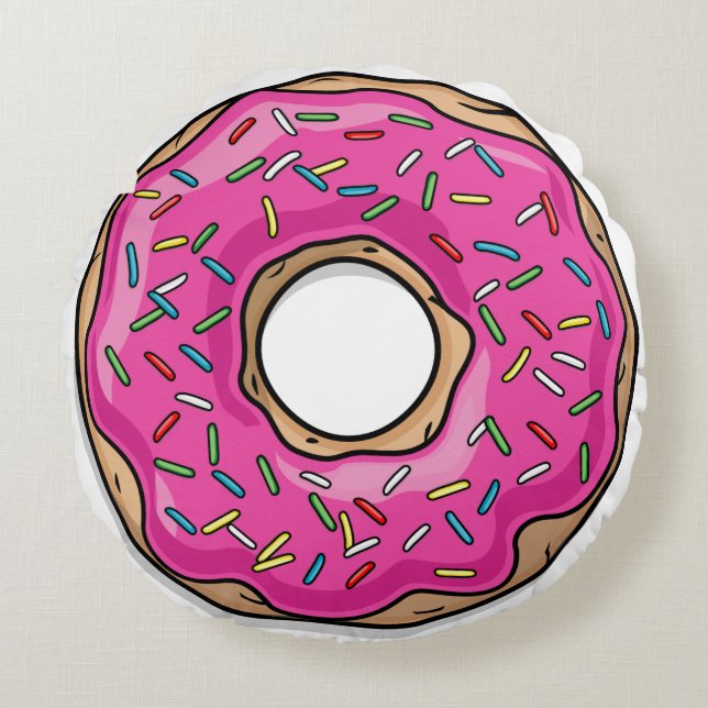 Juicy Delicious Pink Sprinkled Donut Round Pillow (Front)