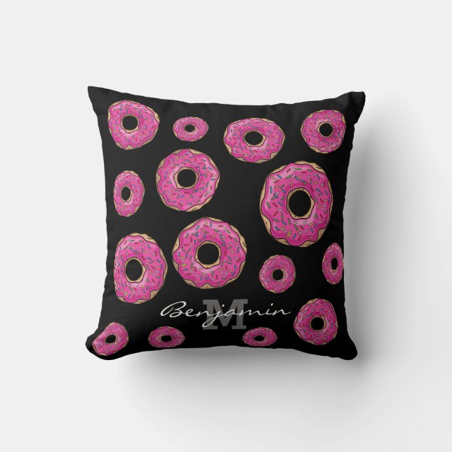 Juicy Delicious Pink Sprinkled Donut Throw Pillow (Front)