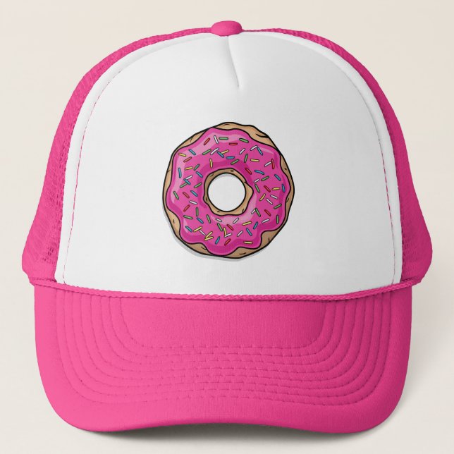 Juicy Delicious Pink Sprinkled Donut Trucker Hat (Front)