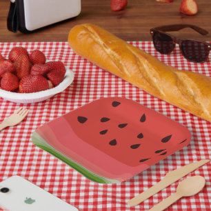 Juicy Delicious Ripe Watermelon With Seeds Design Paper Plates
