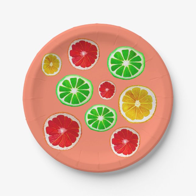 Juicy fruit colorful fruity pattern paper plates (Front)