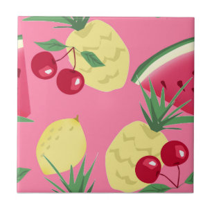 Juicy fruits on a pink-red background. ceramic tile