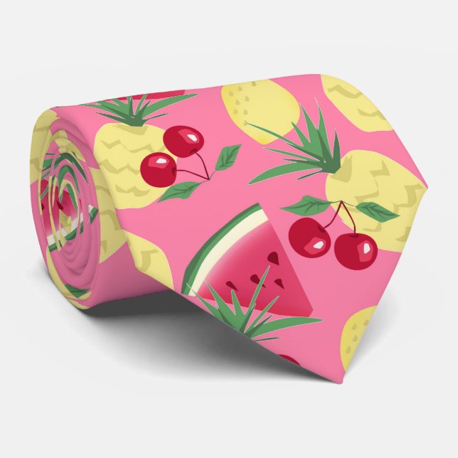 Juicy fruits on a pink-red background.  neck tie (Rolled)