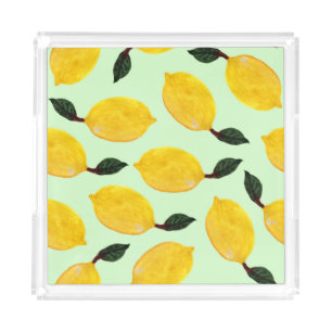 Juicy Lemon Blueberries: Watercolor Seamless Patte Acrylic Tray