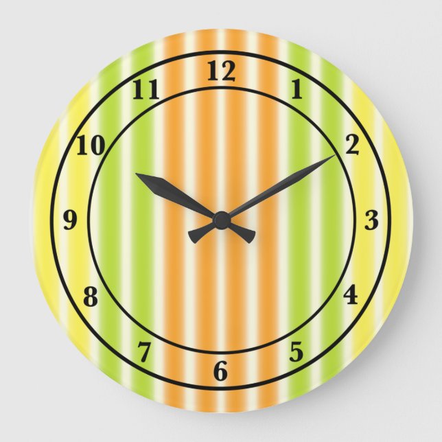 Juicy Lemon Lime And Orange Citrus Fruit Stripes Large Clock (Front)