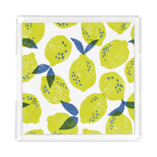 Juicy lemons: vintage seamless pattern. acrylic tray