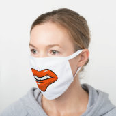 Juicy Lip Bite Girly White Cotton Face Mask (Angled)