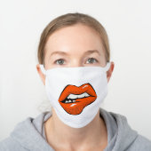 Juicy Lip Bite Girly White Cotton Face Mask (Worn)