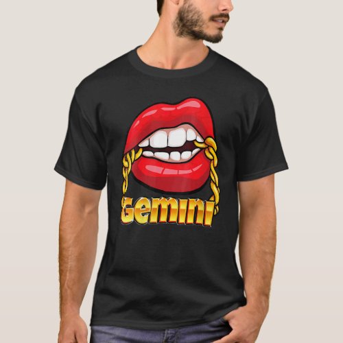 Juicy Lips Gold Chain Gemini Zodiac Sign Costume T_Shirt