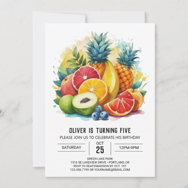 Juicy Online Boho Fruits Birthday Invitation (Front)