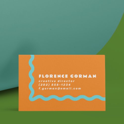 Juicy Orange and Aqua Blue Wavy Frame Business Card