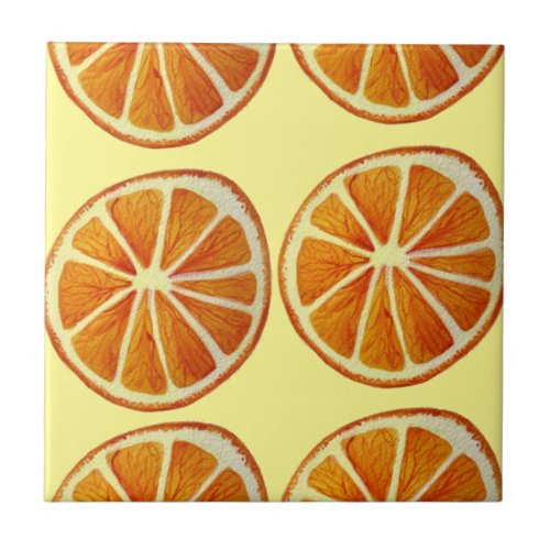 Juicy orange slice watercolor art pattern pop art tile