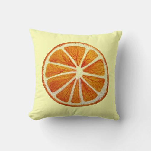 Juicy orange slice watercolor fruit pop art throw pillow