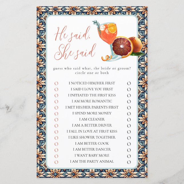 Juicy Orange Spritz He Said, She Said Shower Game (Front)