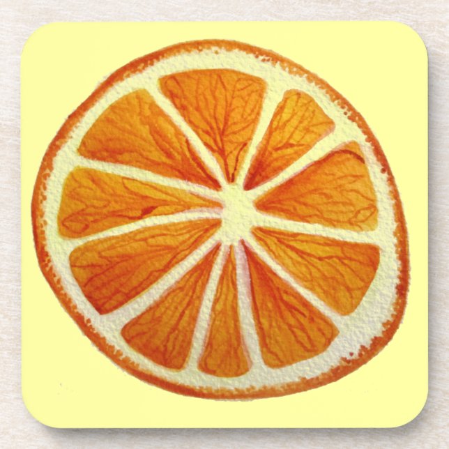 Juicy Orange watercolor fruit pop art Beverage Coaster (Front)