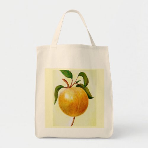 Juicy peach still life painting shopping tote bag