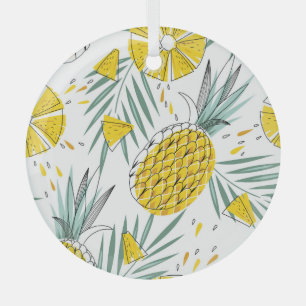 Juicy pineapples: bright vintage pattern. glass ornament