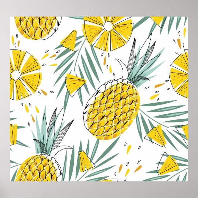 Juicy pineapples: bright vintage pattern. poster (Front)