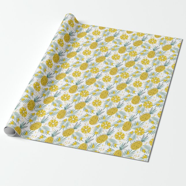 Juicy pineapples: bright vintage pattern. wrapping paper (Unrolled)