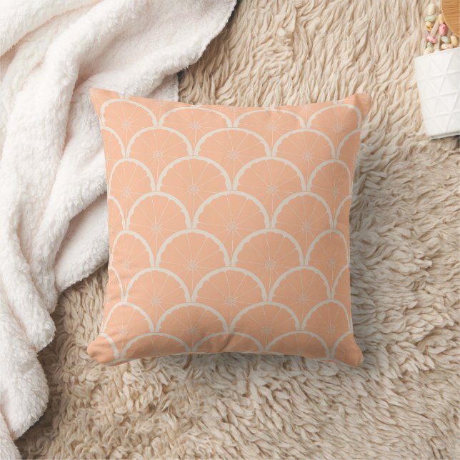 Juicy Pink Grapefruit Slice Scallop Pattern Peach  Throw Pillow (Blanket)