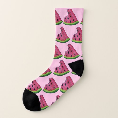 Juicy Pink Green Melon Watermelon Fruit Slice Food Socks