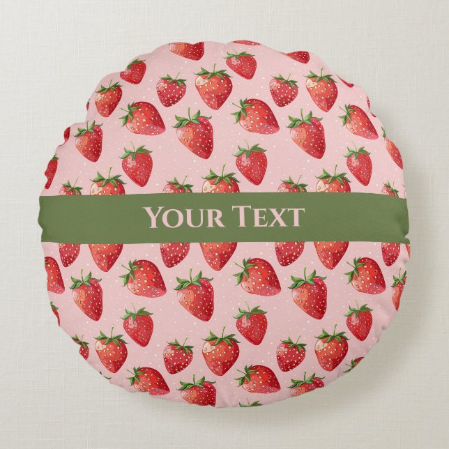 Juicy Pink: Spiraling Through Strawberry Fields Round Pillow (Front)