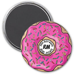 Juicy Pink Sprinkled Donut Custom Text + Initials Magnet