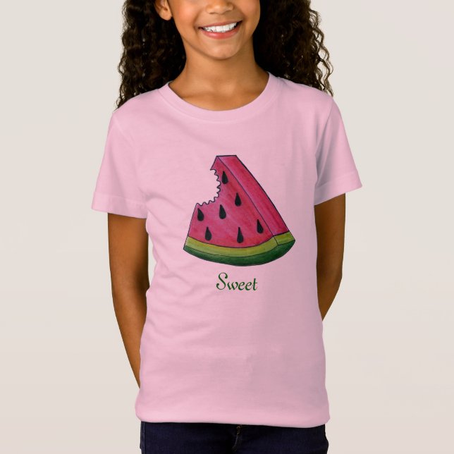 Juicy Pink Sweet Watermelon Slice Fruit Foodie T-Shirt (Front)