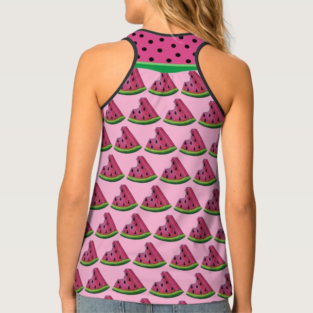 Juicy Pink Watermelon Fruit Melon Slice Seeds Tank Top (Back)