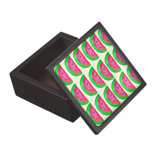 Juicy pink  watermelon fruit pattern on lemon jewelry box