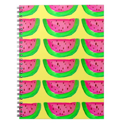 Juicy pink  watermelon fruit pattern on lemon notebook