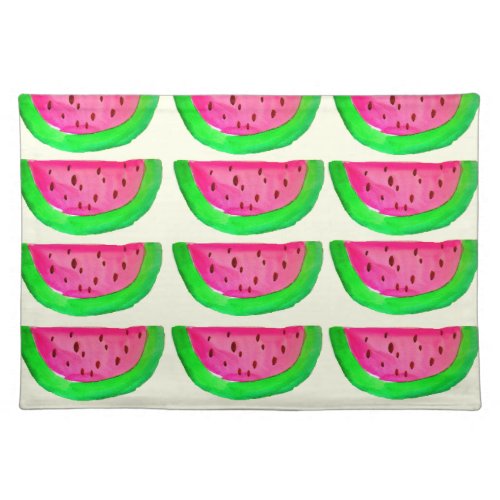 Juicy pink  watermelon fruit pattern on lemon placemat