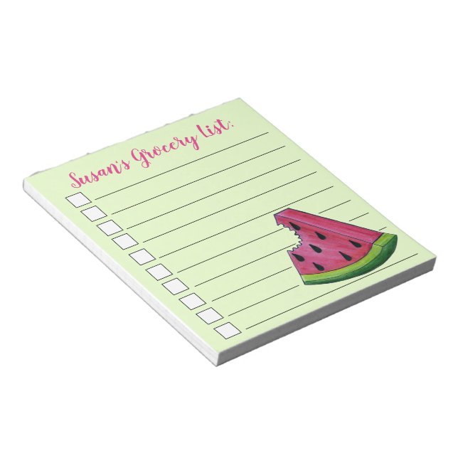 Juicy Pink Watermelon Personalized Grocery List Notepad (Angled)