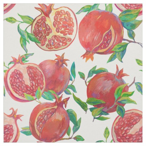Juicy pomegranate with leaves fabric