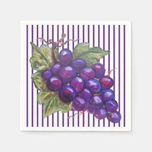 Juicy Purple Grapes Striped Dessert Wine Harvest Napkins