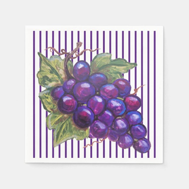 Juicy Purple Grapes Striped Dessert Wine Harvest Napkins (Front)