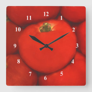 Juicy Red Homegrown Garden Tomatoes Square Wall Clock