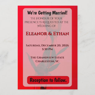 Juicy Red Monochrome Single Rose Going Bold Weddin Invitation