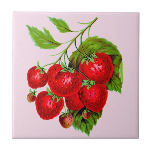 Juicy Red Strawberries Ceramic Tile