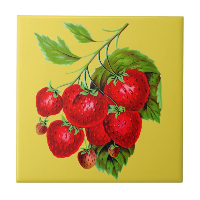 Juicy Red Strawberries Ceramic Tile (Front)
