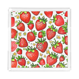 Juicy Red Strawberries Pattern Acrylic Tray