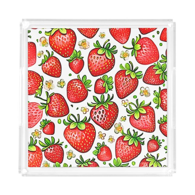  Juicy Red Strawberries Pattern Acrylic Tray (Front)