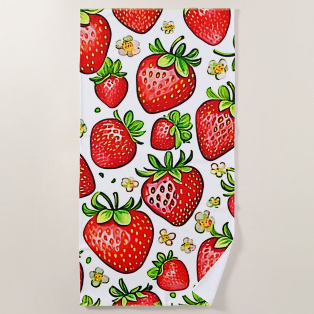  Juicy Red Strawberries Pattern Beach Towel (Front)