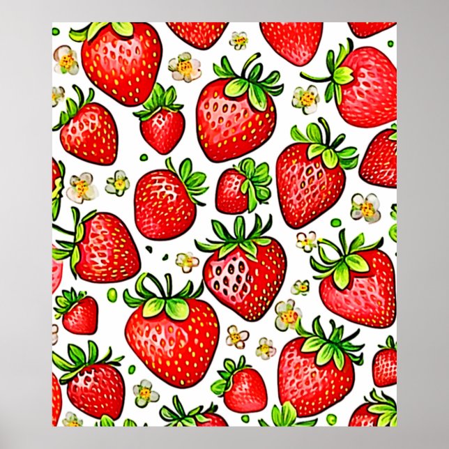  Juicy Red Strawberries Pattern Poster (Front)