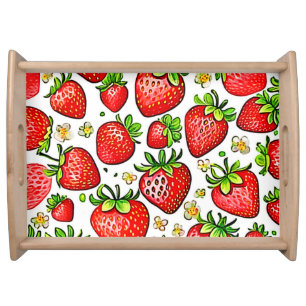 Juicy Red Strawberries Pattern Serving Tray