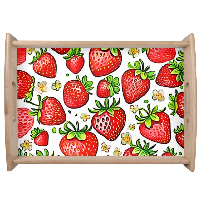  Juicy Red Strawberries Pattern Serving Tray (Front)