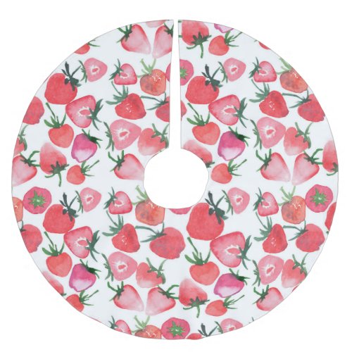 Juicy Red Strawberries Watercolor Pattern Brushed Polyester Tree Skirt